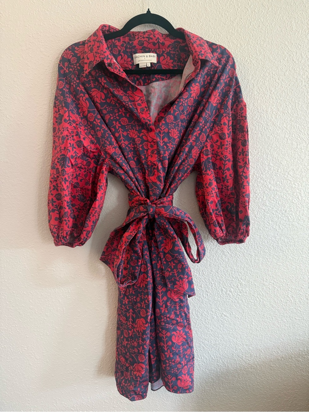Sachin + Babi Pink & Navy Floral Wrap Dress with Tie Waist